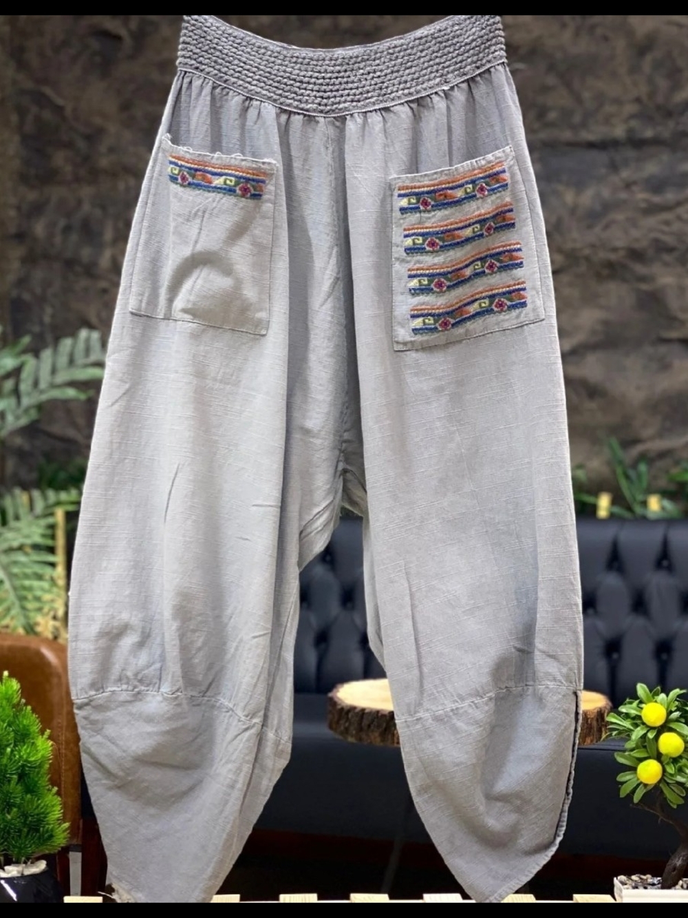 Rosidam Bohemian WOMENS Front Pocket Wide Pants Gray Size S T D S/M